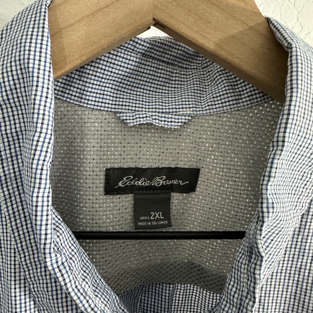 Eddie Bauer Tattersall Check Plaid Casual Button Down Shirt Top Blue 2XL Work - Picture 2 of 6